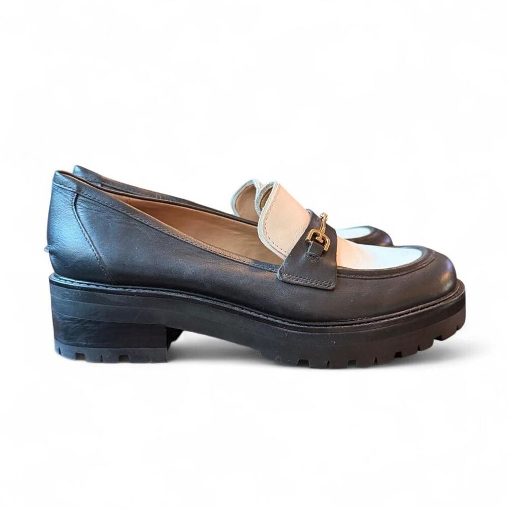 Sam Edelman Black White Leather Horsebit Lug Sole Loafers Women’s 8 EU 38